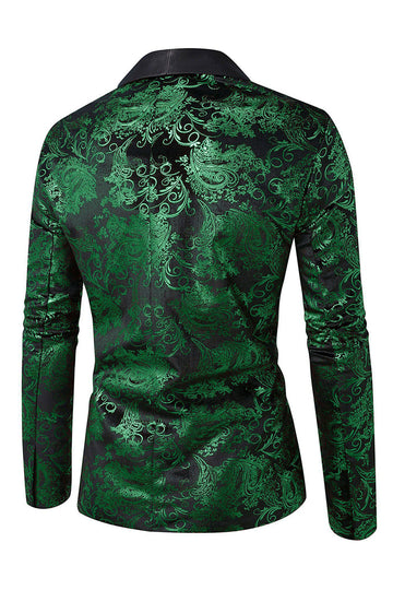 Green Shawl Lapel One Button Jacquard Men's Prom Blazer